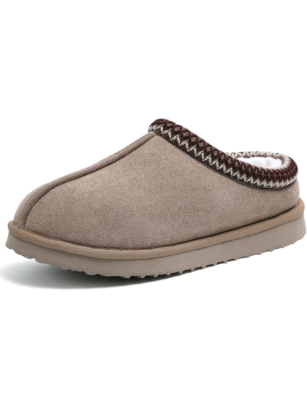 Women's Khaki Closed Toe Non Slip Classic Fuzzy Mule Clogs Ankle Slipper